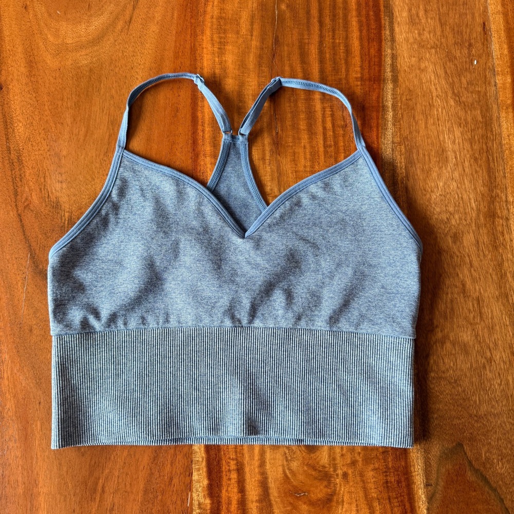 PINK Victoria's Secret Heather Gray Ribbed Longline Sports Bra